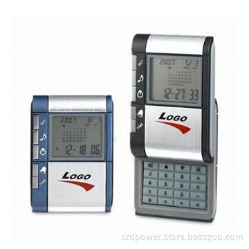 Slide-up Calculator with Daily Alarm and CR2025 x 1 Battery, Weighs 55g, Available in Various Sizes